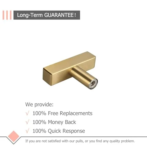 LONTAN 50 Pack Brushed Brass Cabinet Knobs Gold Dresser Knobs - LS1212GD T Bar Square Gold Cabinet Pull Knobs Single Hole Kitchen Cupboard Door Knobs Stainless Steel
