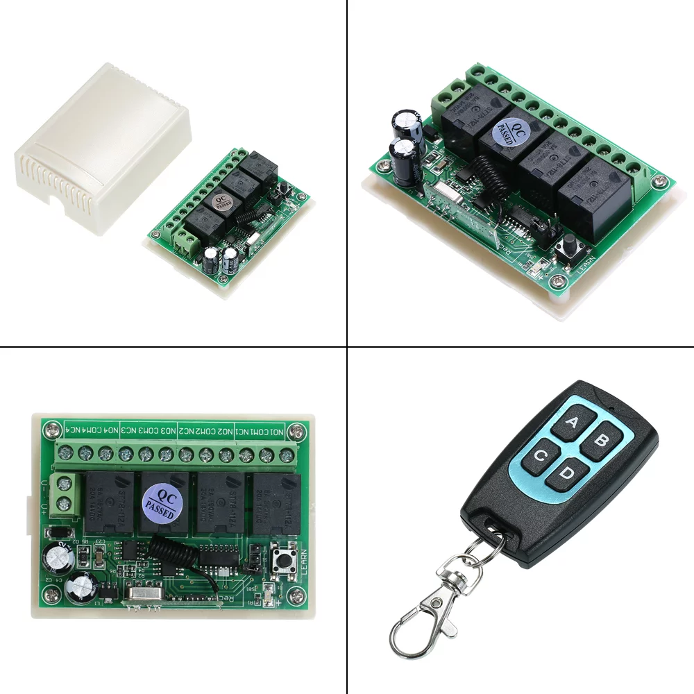 Docooler DC  4CH Channel 433Mhz Wireless RF Switch Long  Wireless Remote Control Switch DC12V RF Relay Receiver Module  Toggle Switch 1527 Chip Smart Home Automation (2  & 1 Receiver)