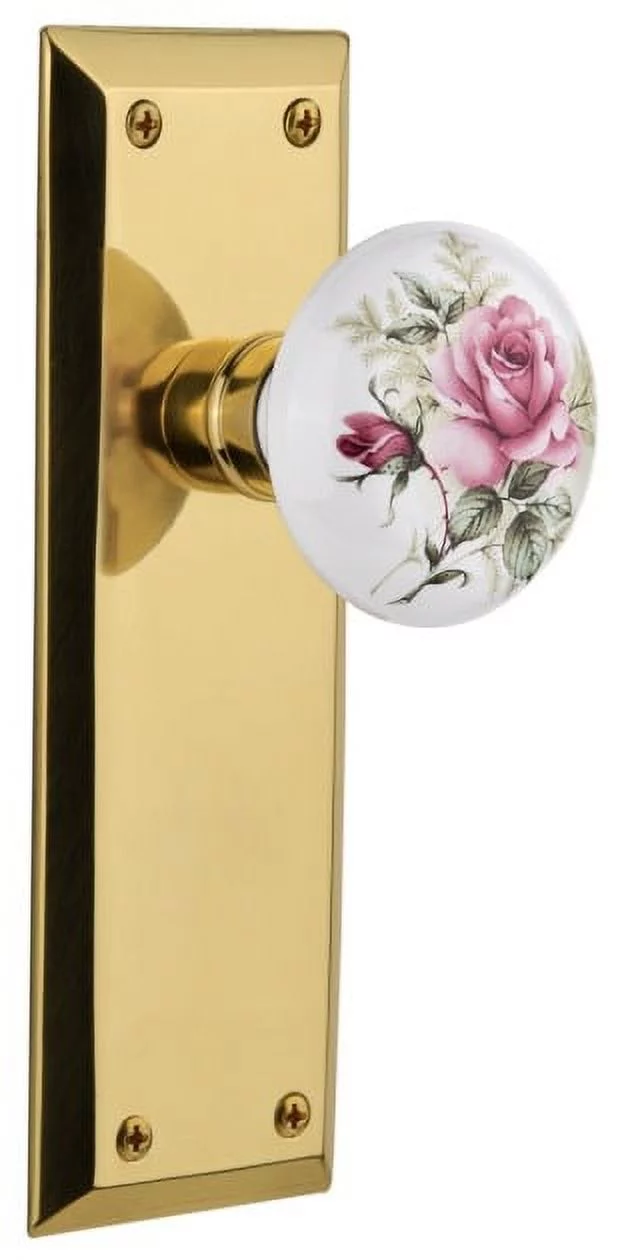 Nostalgic Warehouse Nykros_Sd_Nk Rose Porcelain Solid Brass Single Dummy Door Knob - Brass