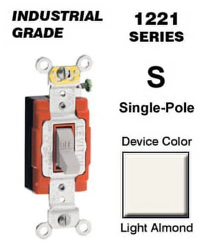 Leviton 1221-2T 20 Amp Single-Pole Toggle Switch Industrial - Light Almond