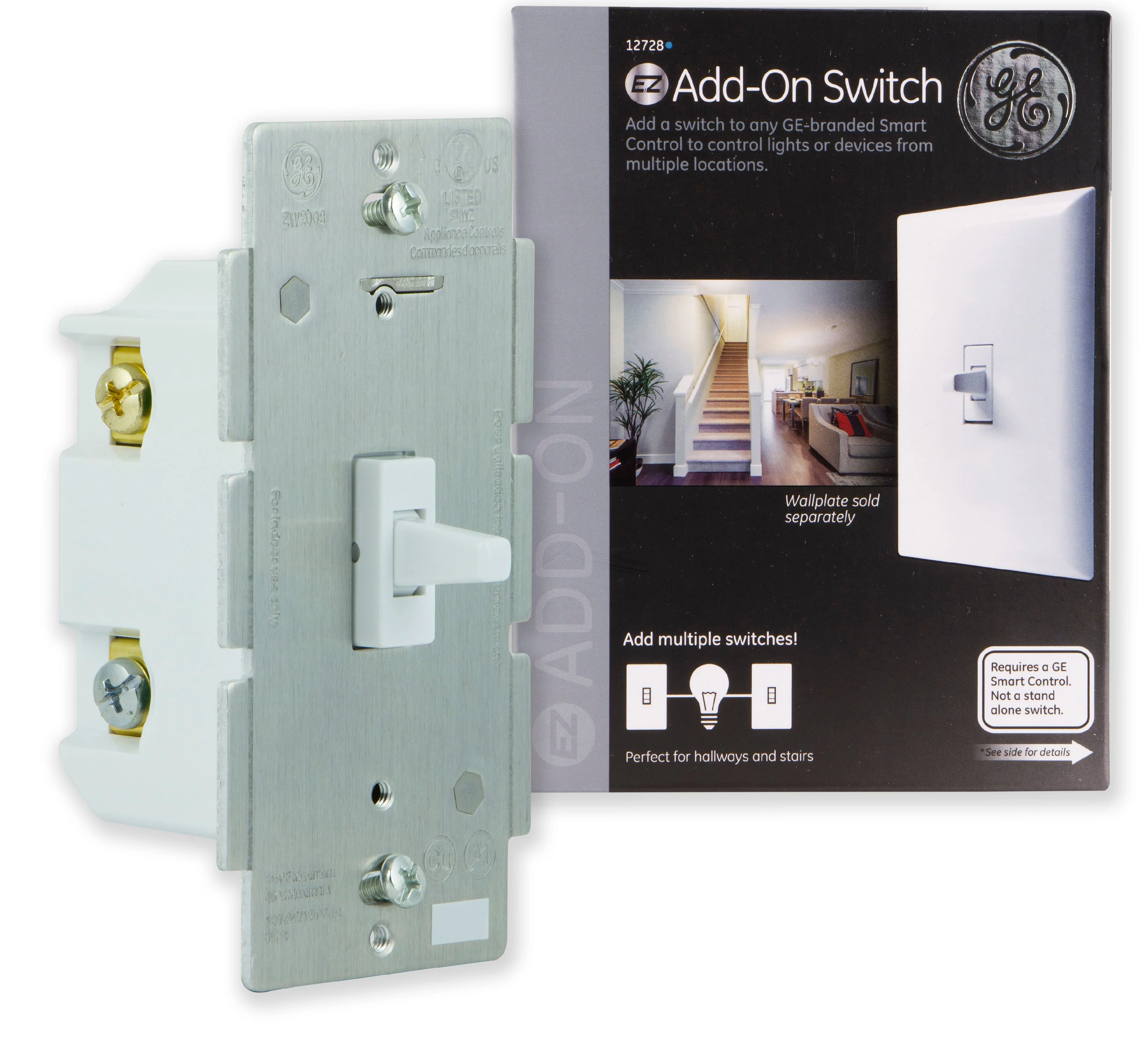 GE Add-On In-Wall Toggle Switch for Smart Home, Hub Required, 12728