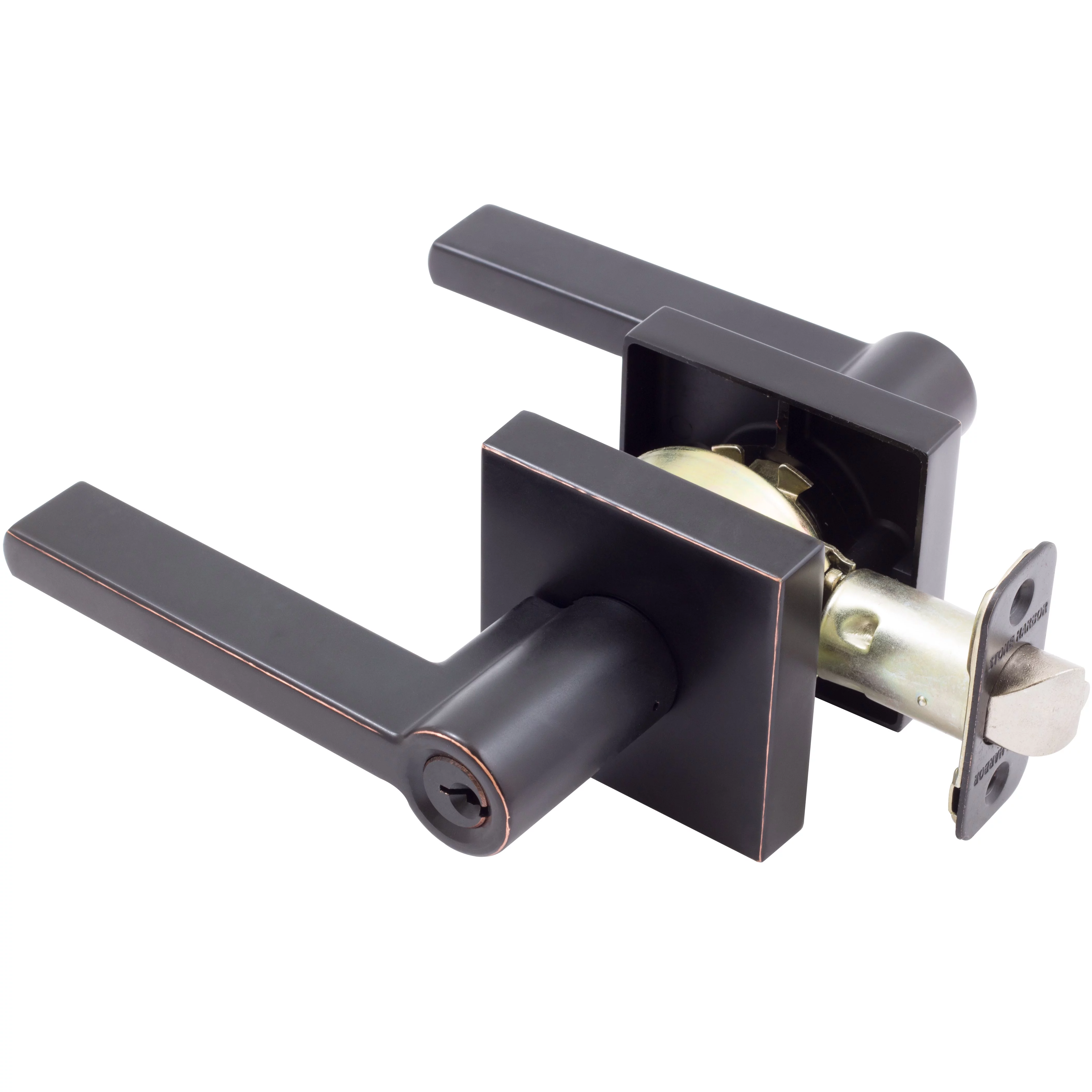 Vienna Door Lever with Square Rosette, Entry Latch, SC Keyway, Matte Black by Stone Harbor Hardware