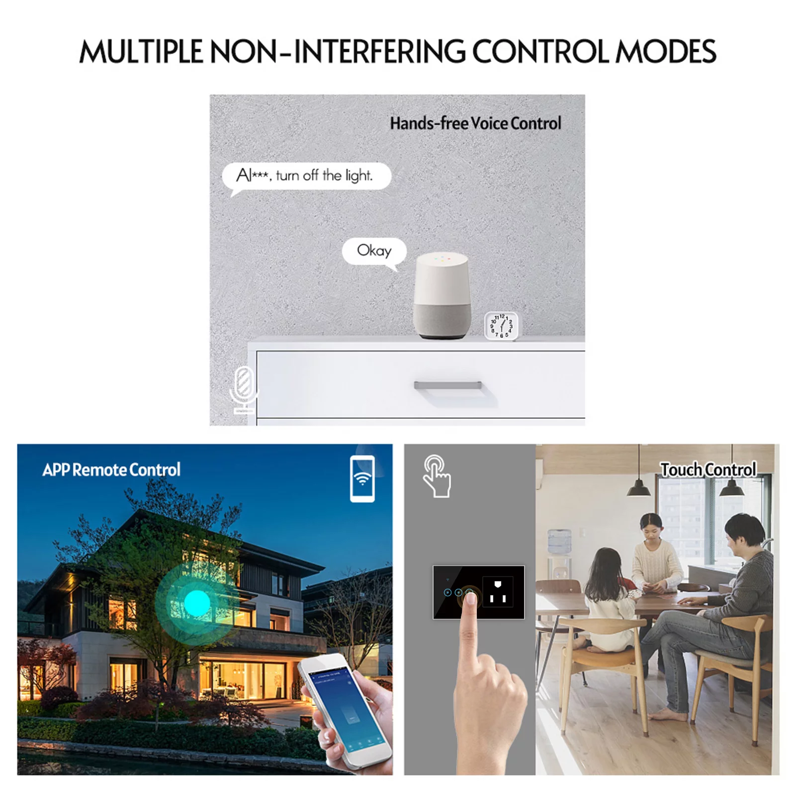 Lixada Wi-Fi Enabled Smart Wall Outlet 2 Gang Light Switch 95-250V with Remote Voice Control Standard