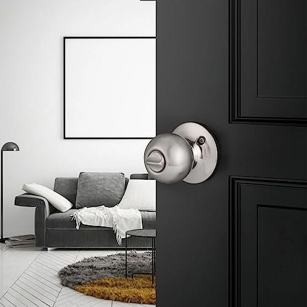 Brushed Nickel Door Knobs with Lock, Bedroom Door Handles with Lock, Privacy Door Knobs with Turn Lock Inside, Interior Door Lock for Bathroom, 10 Pack
