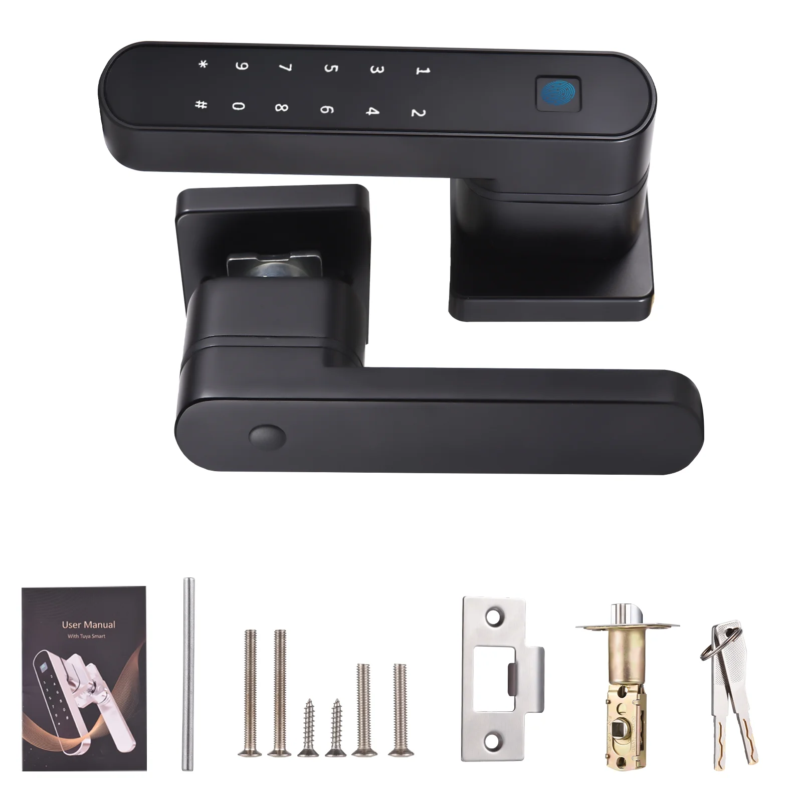 Shinysix Fingerprint Smart Door Lock with Handle | Keyless Entry | APP Key Passcodes | Front Door Security