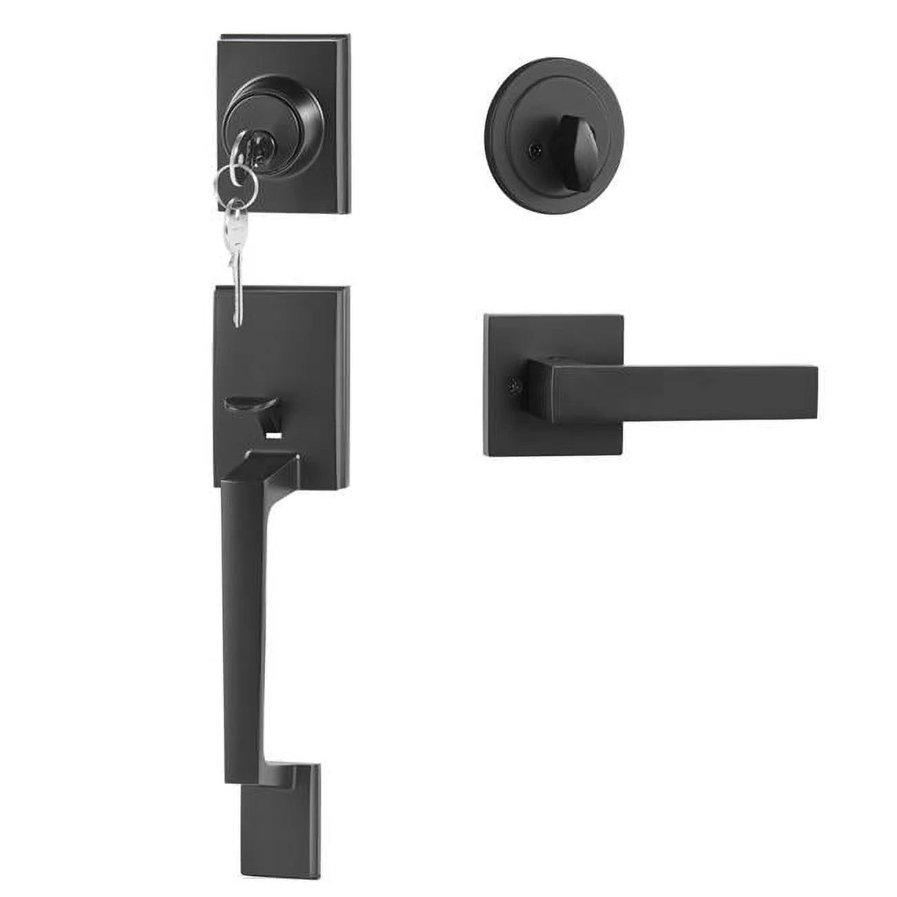 Vevor  Front Door Handle & Deadbolt Set, Matte Black Square Handle Set with Lever Door Handle, Single Cylinder Entry Door Handle