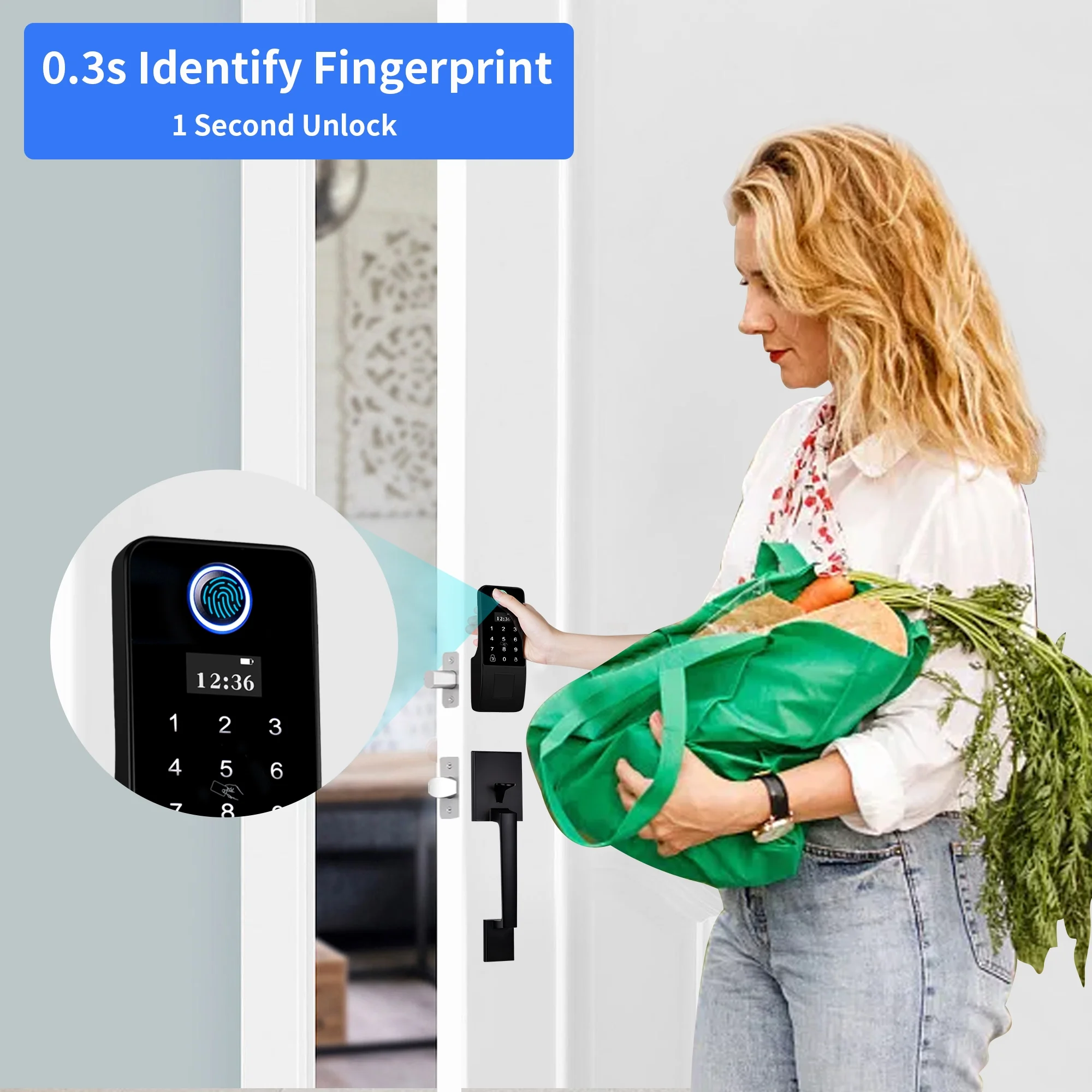 Fingerprint Door Lock, OLED Display&Voice Guide Keyless Entry Door Lock, 300+ Users Smart Door Lock, Door Locks with Keypads, Front Door Lock Set, Electronic Keypad Deadbolt,Black