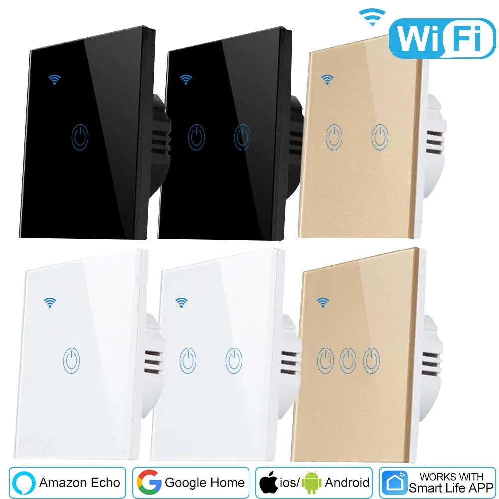 1/2/3 Gang Smart Light Switch Home WiFi Touch Wall Panel For Amazon Alexa Google