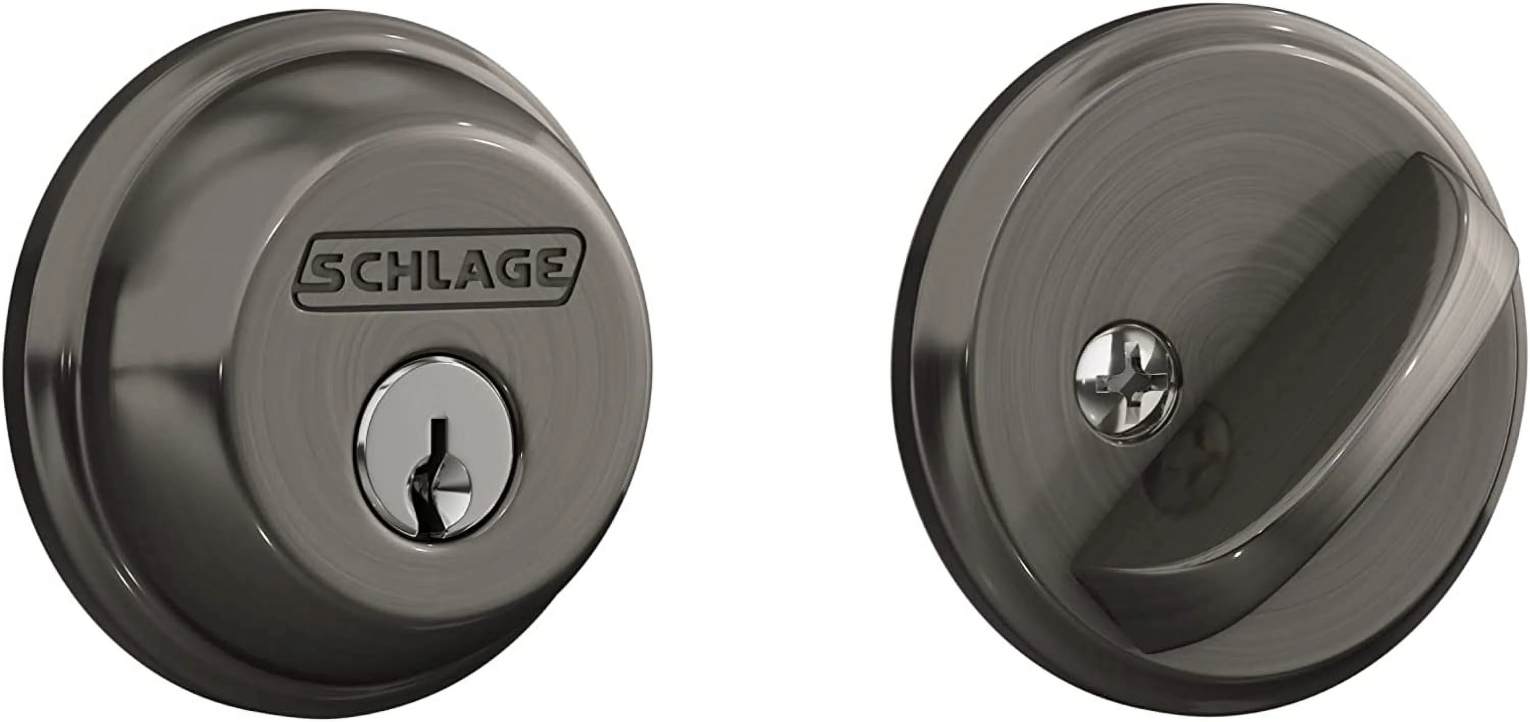 SCHLAGE B Deadbolt, Keyed 1 Side, Antique Pewter Antique Pewter Keyed 1 Side
