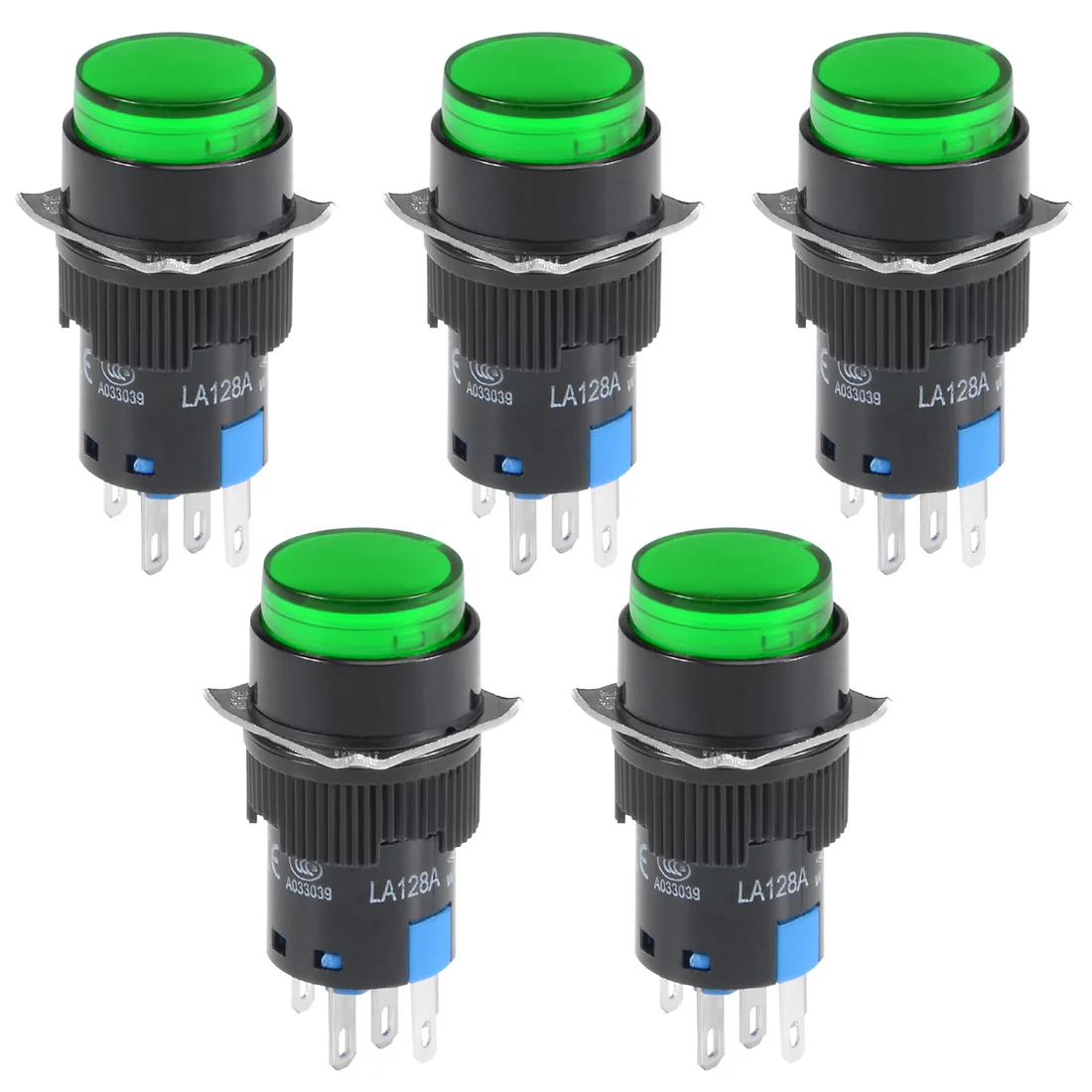 5 Pcs 16mm Momentary Push Button Switch Green  Light Round Button 1 NO 1 NC