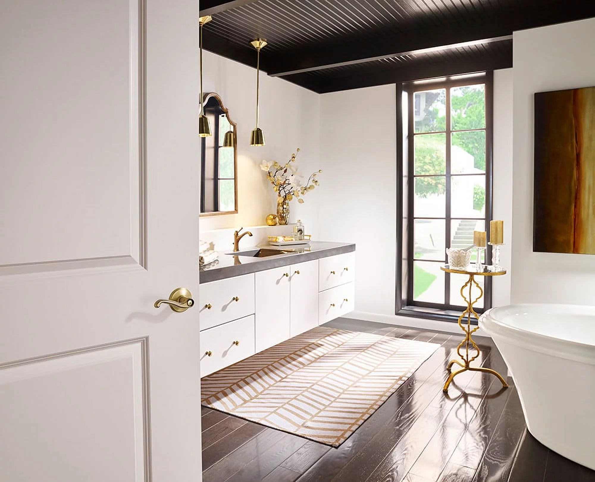 Schlage Lock Company Flair Left Handed Lever Non-Turning Lock, Satin Nickel (F170 FLA 619 LH)