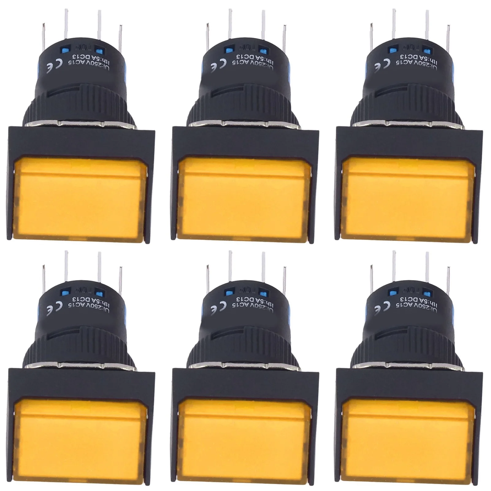 Uadme 25Pcs Micro Squares Push Button Switch - ABS Brass Self Locking Switches with Light 16mm 12V(Yellow)