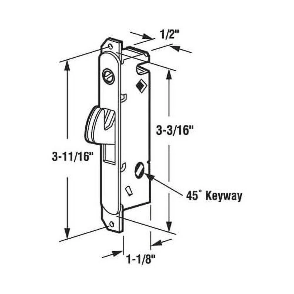 Technologylk 1/2 Wide Round End Face Plate Mortise Lock With 45 Degree Keyway For W&F Doors