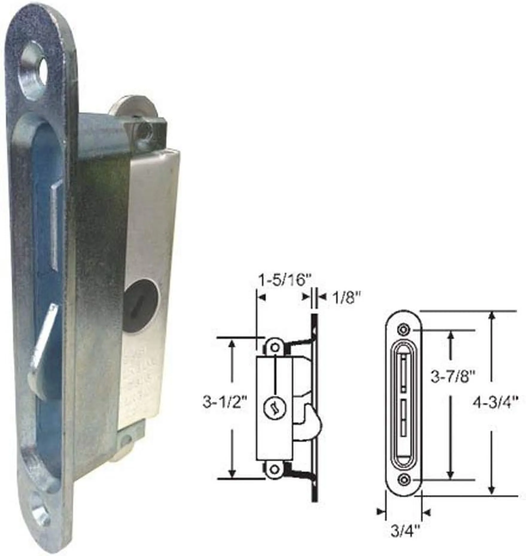 Sliding Glass Patio Door Lock, Mortise Type, 3-7/8