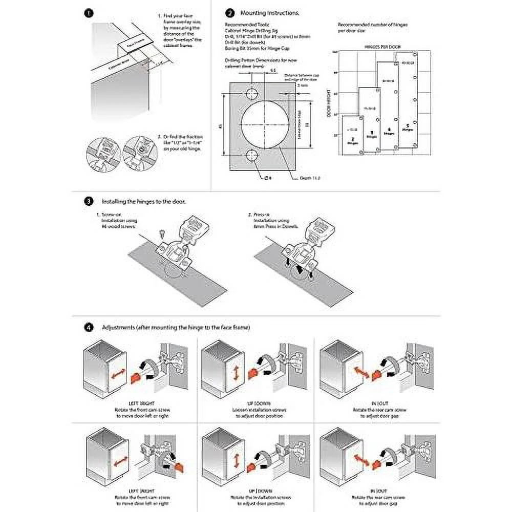 kitchen cabinet hinges, 1-1/4” (pack of 50) - soft close cupboard door hinges - home improvement (cabinet hardware) - 3 way adjustability & easy installation