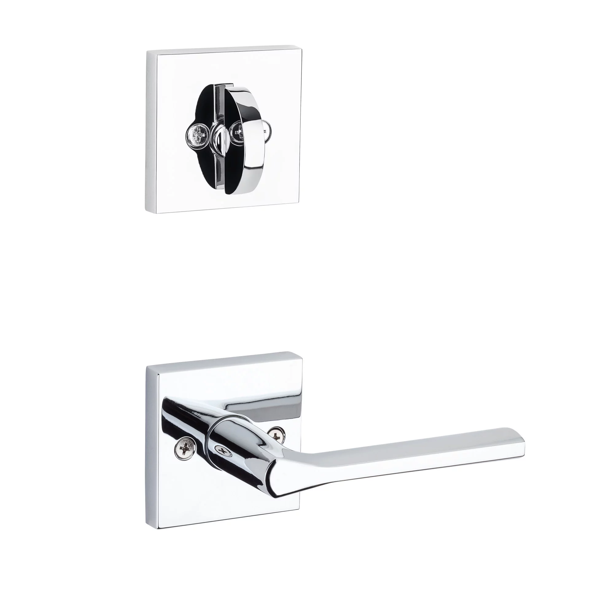 Kwikset 966LSLSQT-26 Lisbon Lever with Square Rose Interior Single Cylinder Handleset Trim Bright Chrome Finish