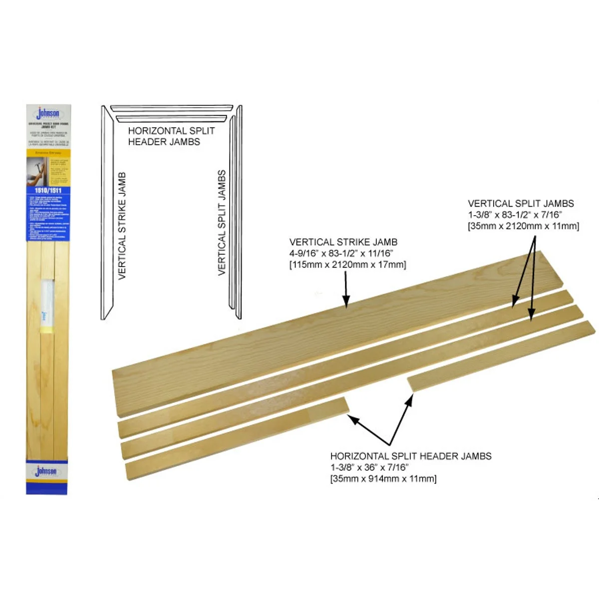 1 PK, Johnson Hardware 1510 Series 36 In. To 80 In. Natural Pocket Door Frame