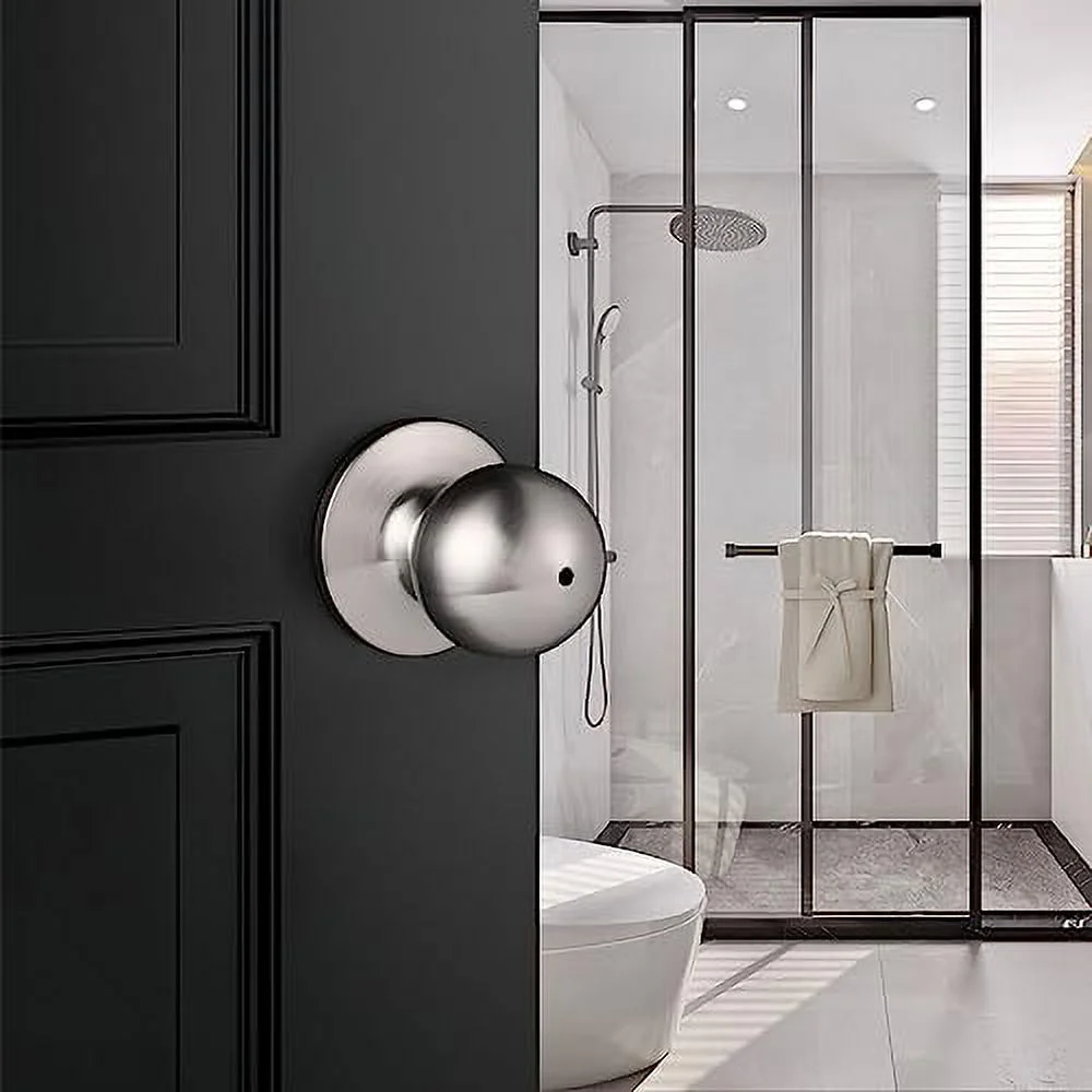 Brushed Nickel Door Knobs with Lock, Bedroom Door Handles with Lock, Privacy Door Knobs with Turn Lock Inside, Interior Door Lock for Bathroom, 10 Pack