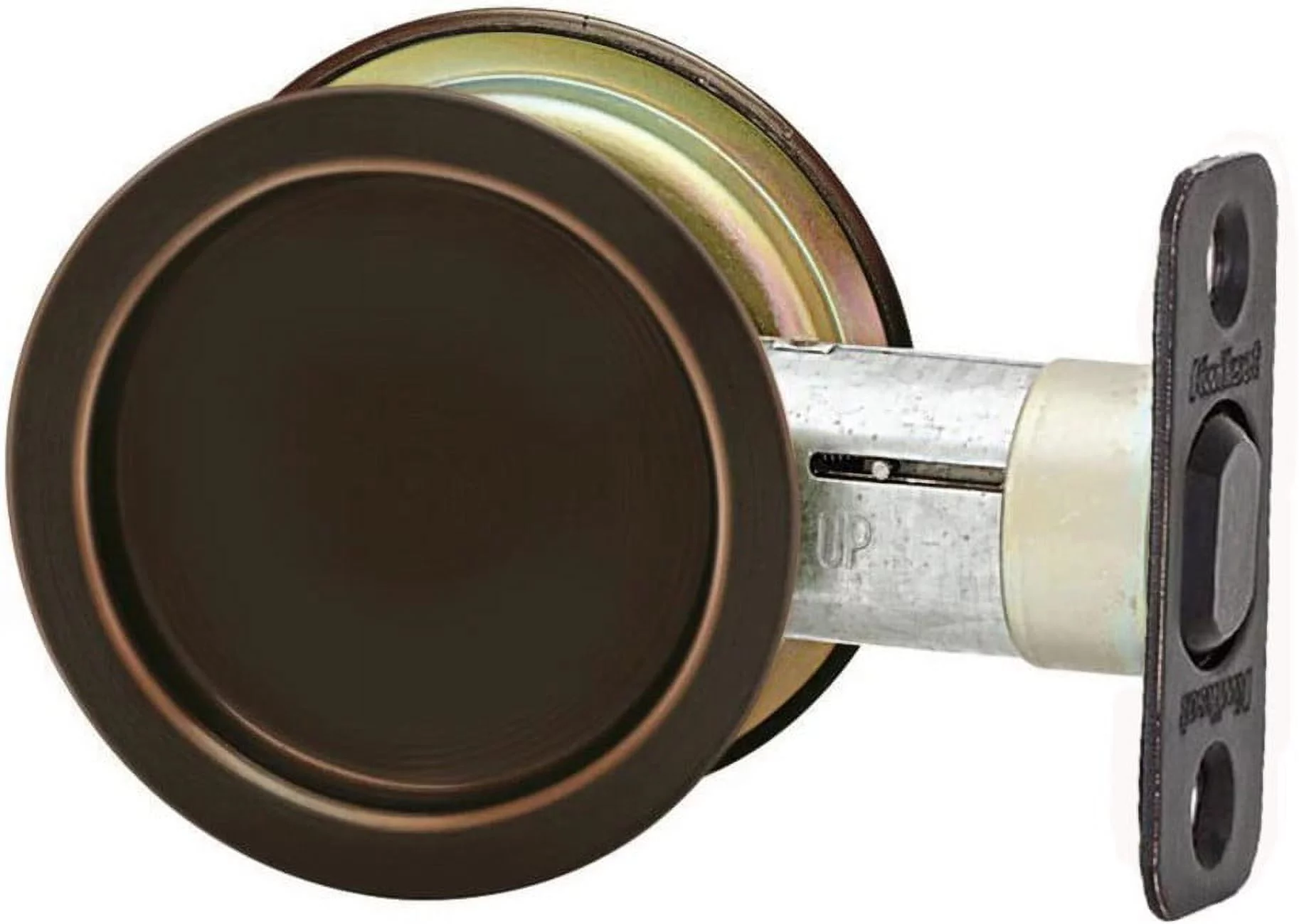 Kwikset 93340 Round Pocket Door Passage Lock, Venetian Bronze