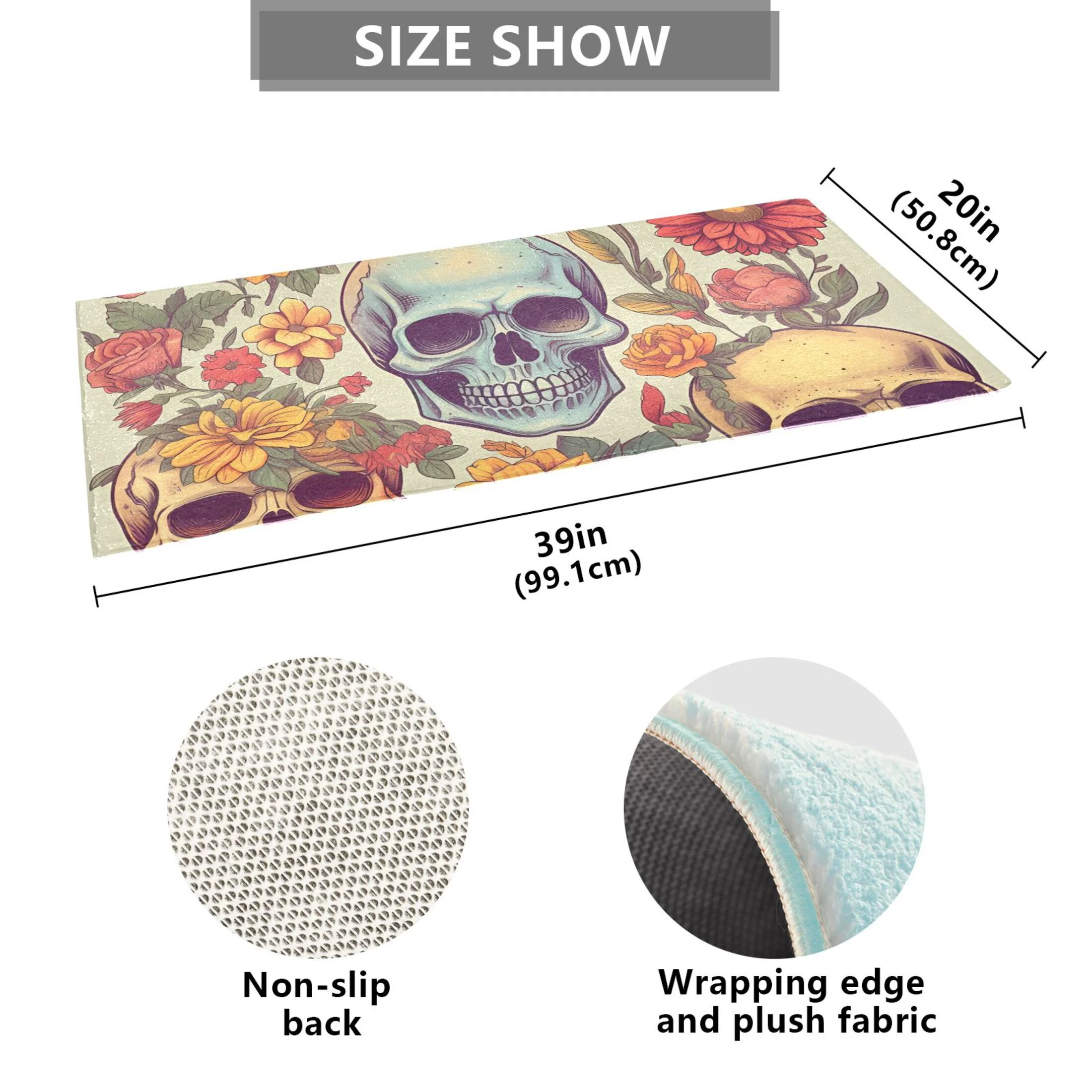 Skulls Skeleton Roses Luxury Kitchen Rug Non Slip Bathroom Plush Mat Shaggy Bedroom Carpet 39