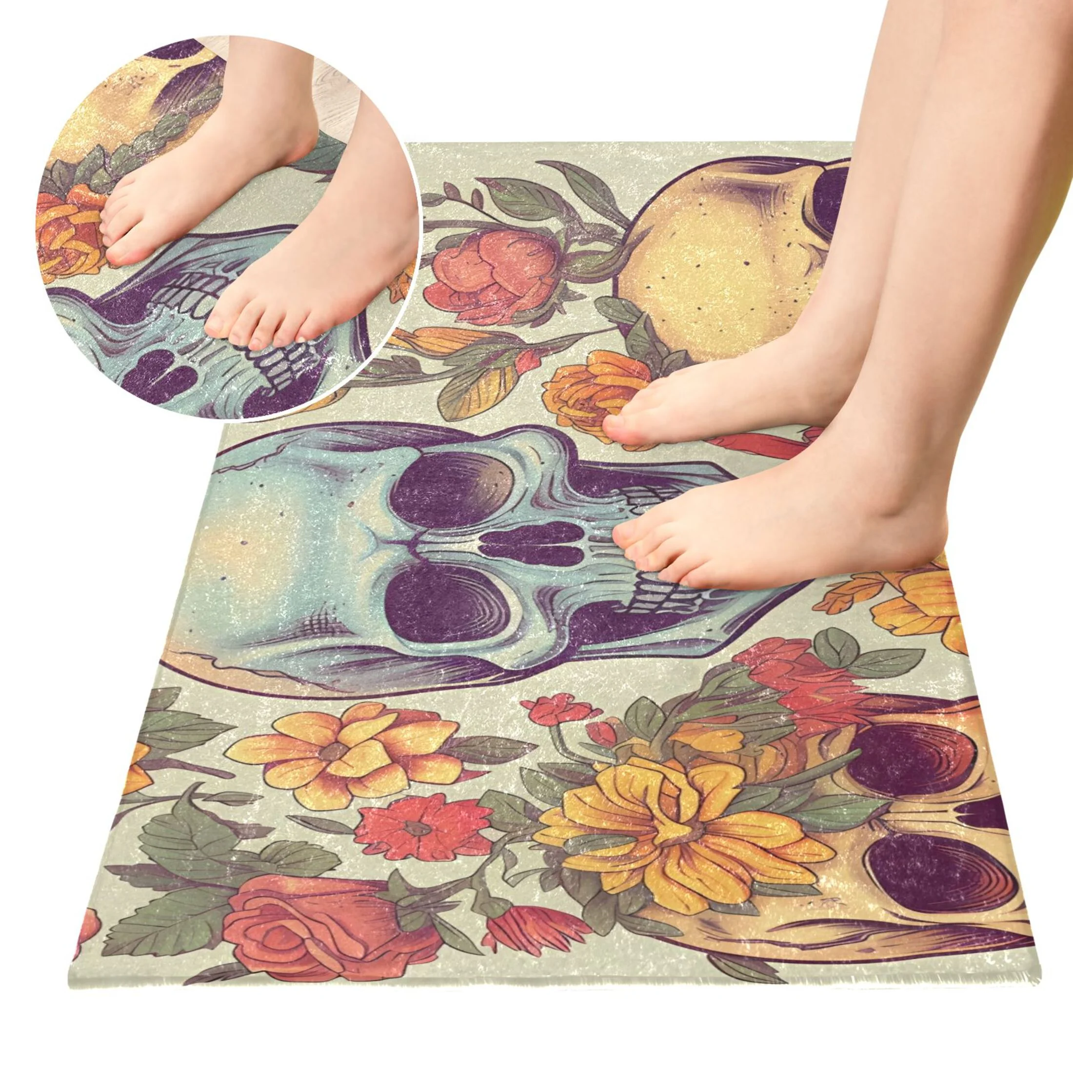 Skulls Skeleton Roses Luxury Kitchen Rug Non Slip Bathroom Plush Mat Shaggy Bedroom Carpet 39