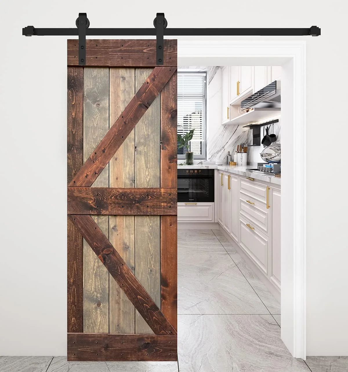 K Series Brown/Walnut Finished DIY Solid Wood Interior Sliding Barn Door Slab(Hardware Kit NOT Included)(30in.X84in.)