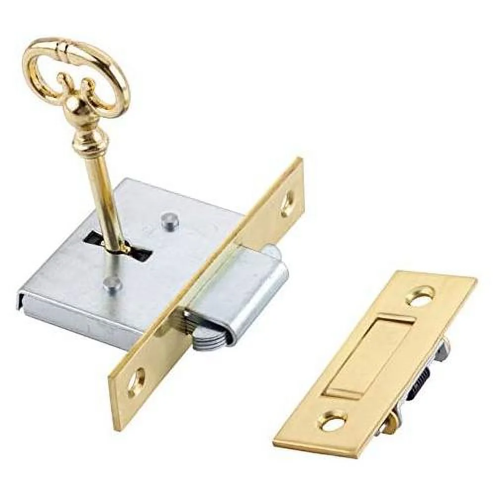 Brass Sqre Full Mortise Lock W/Two Skeleton Keys For Roll Top Desk - Antique Furniture Hardware | -031-L