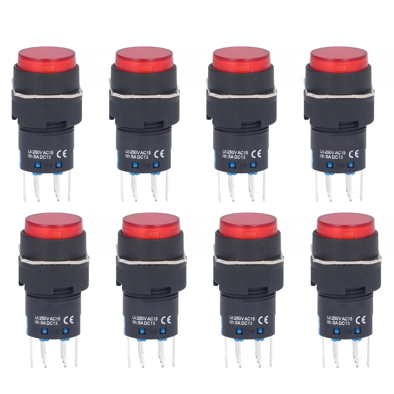 25Pcs Momentary Push Button Switch, Pushbutton Switches, Self Locking 8 Pin Round with Light 24V LA16-22DS-Y 16mm(Red)
