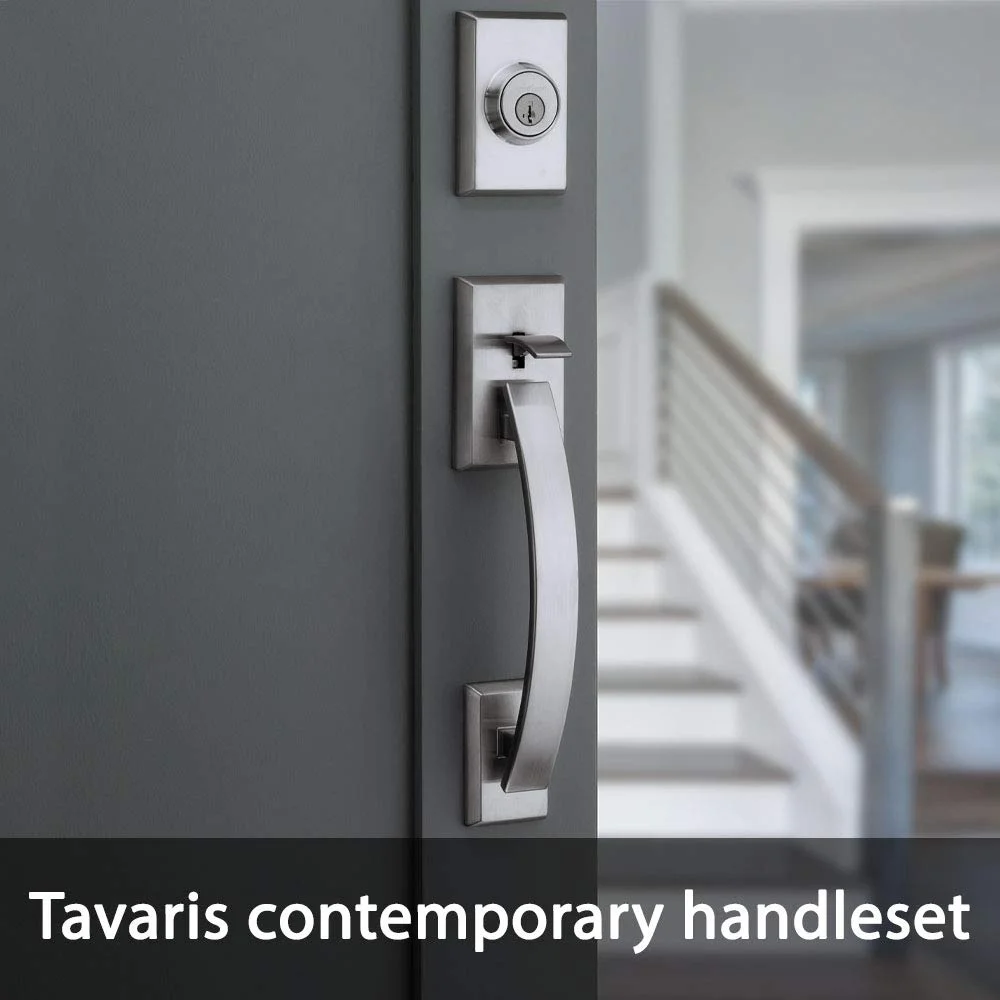 Kwikset Tavaris Single Cylinder Handleset w/Vedani Lever featuring SmartKey? in Satin Chrome