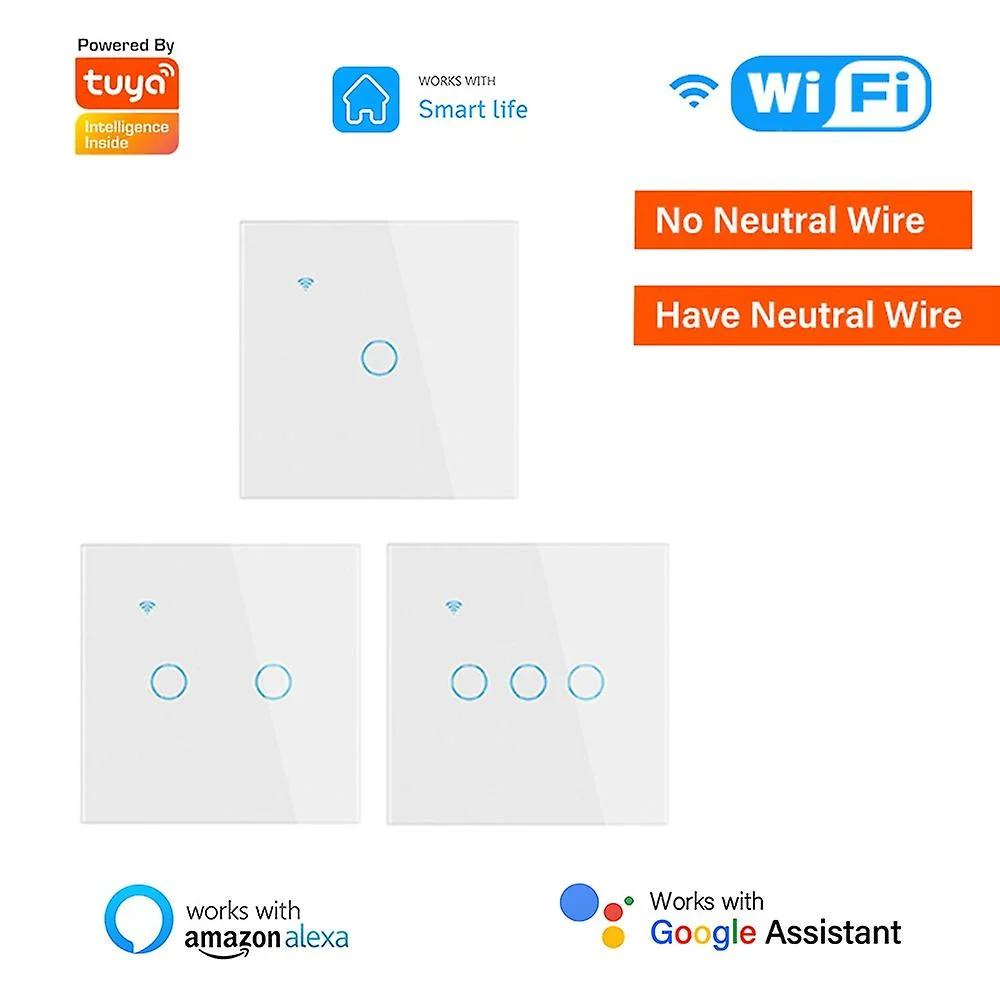 Tuya Wifi Smart Touch Switch 1/2/3 Gang Light Switch Wall Button