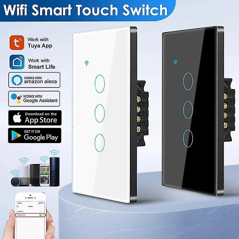 Tuya EU US Wifi Smart Touch Switch 1/2/3/4 Gang Wall Light Switch