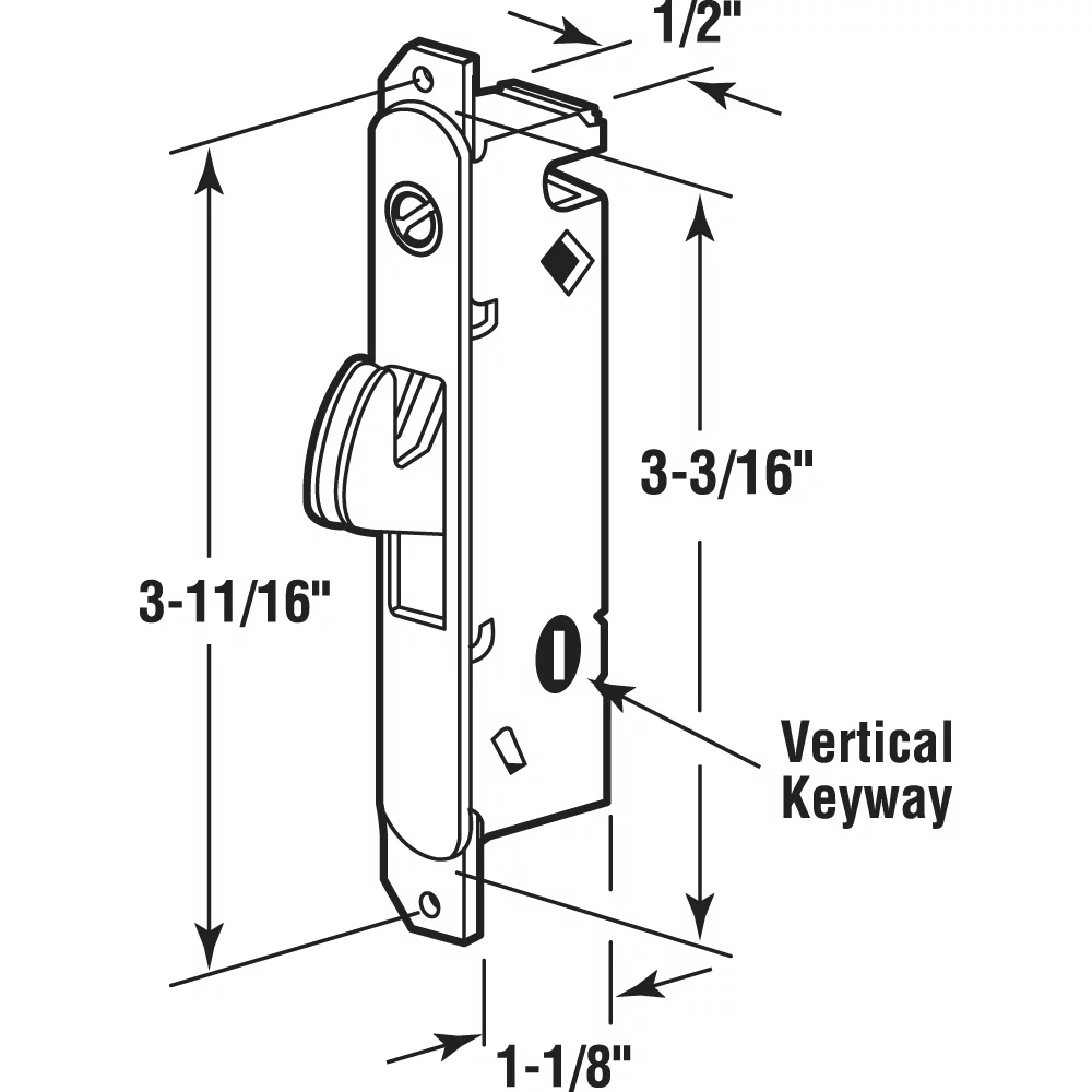 Mortise Lock, 3-11/16 in. Hole Centers, Vertical Keyway Position, Steel Construction