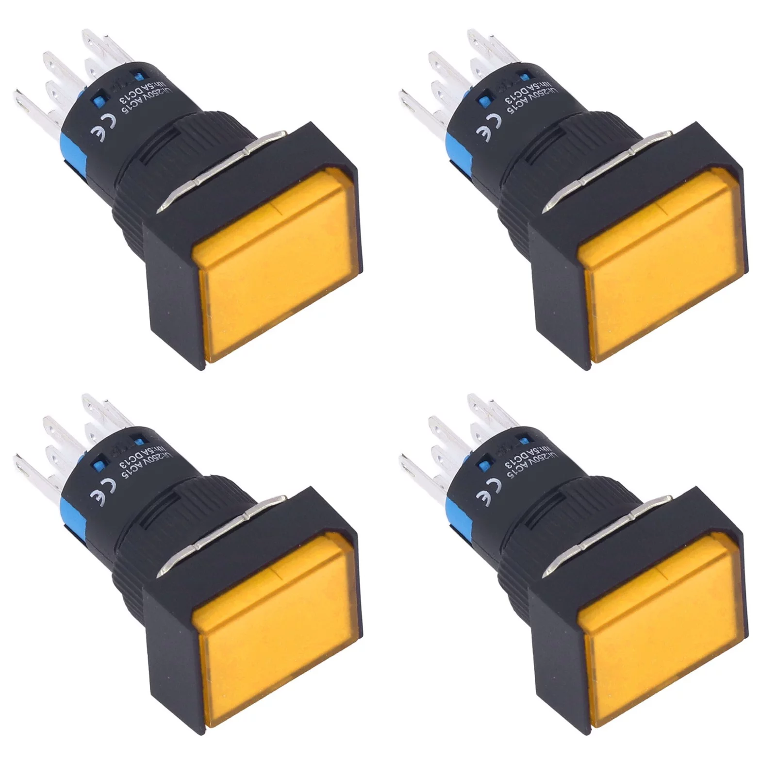 Uadme 25Pcs Micro Squares Push Button Switch - ABS Brass Self Locking Switches with Light 16mm 12V(Yellow)