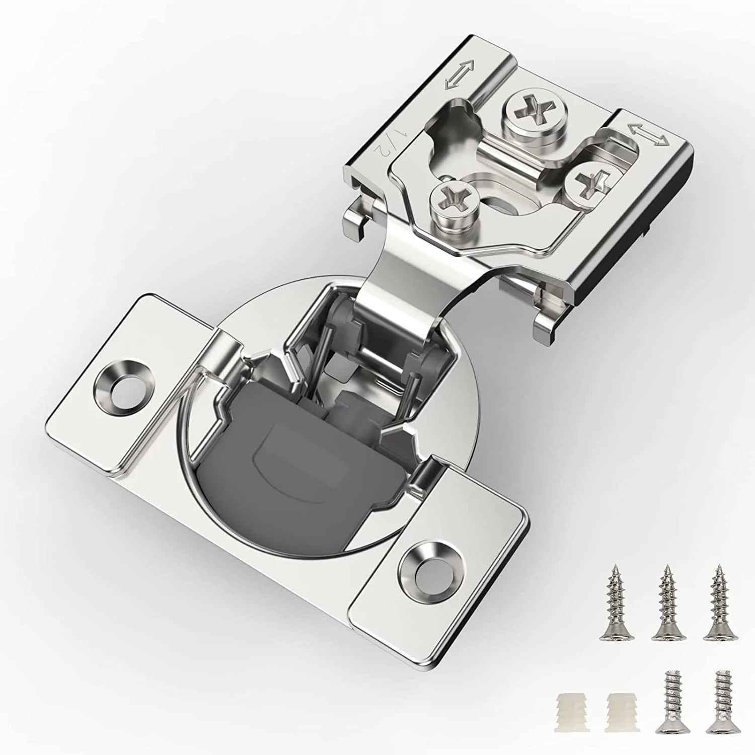 FURNIWARE 10 Pieces Soft Closing Cabinet Hinges, 1/2 inch Overlay Cabinet Hardware Hinges Nickel Plated- 105 Degree 1/2