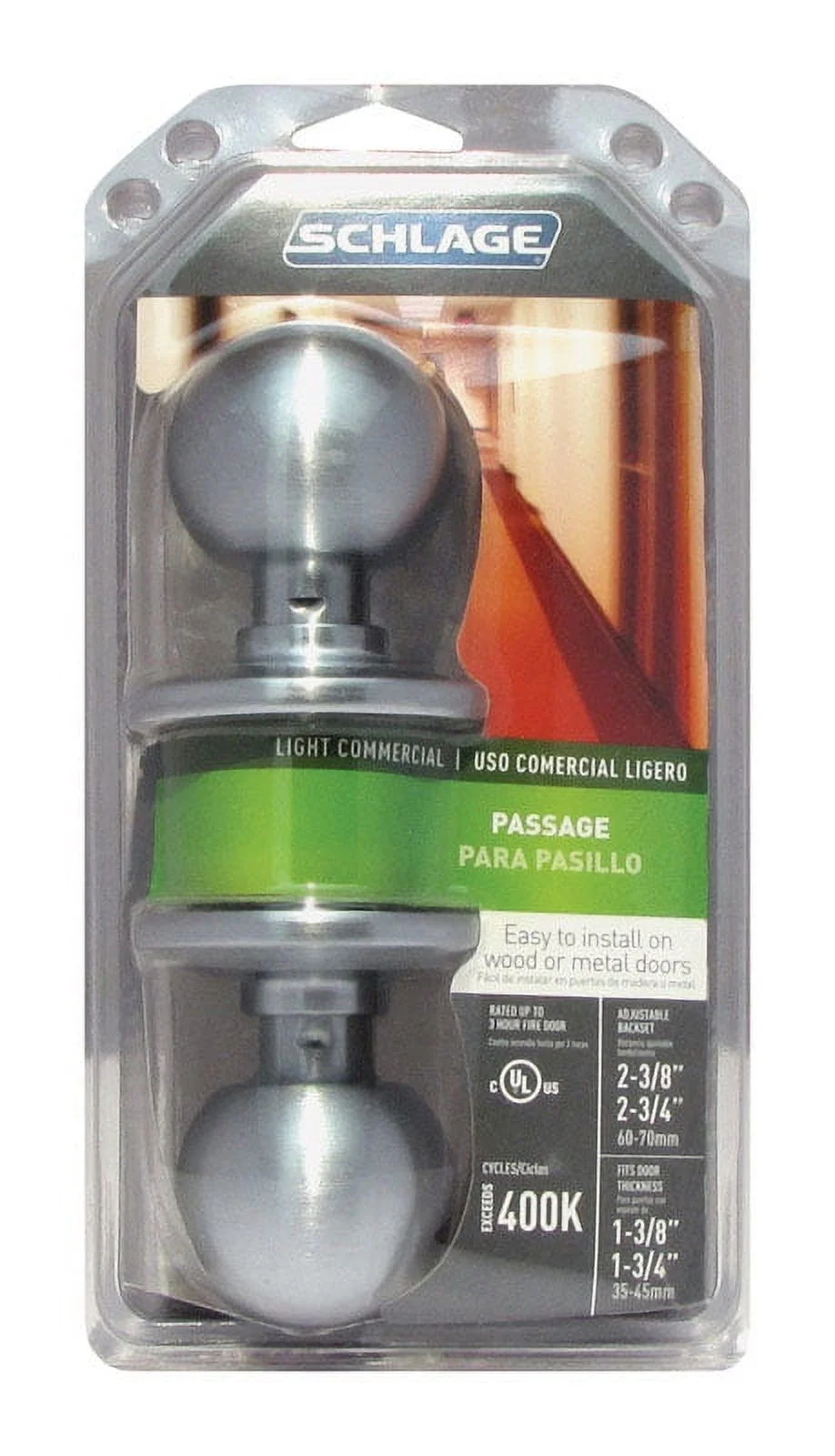 Schlage F10CS V ORB 626 Orbit Light Commercial Passage Knob, Brushed Chrome