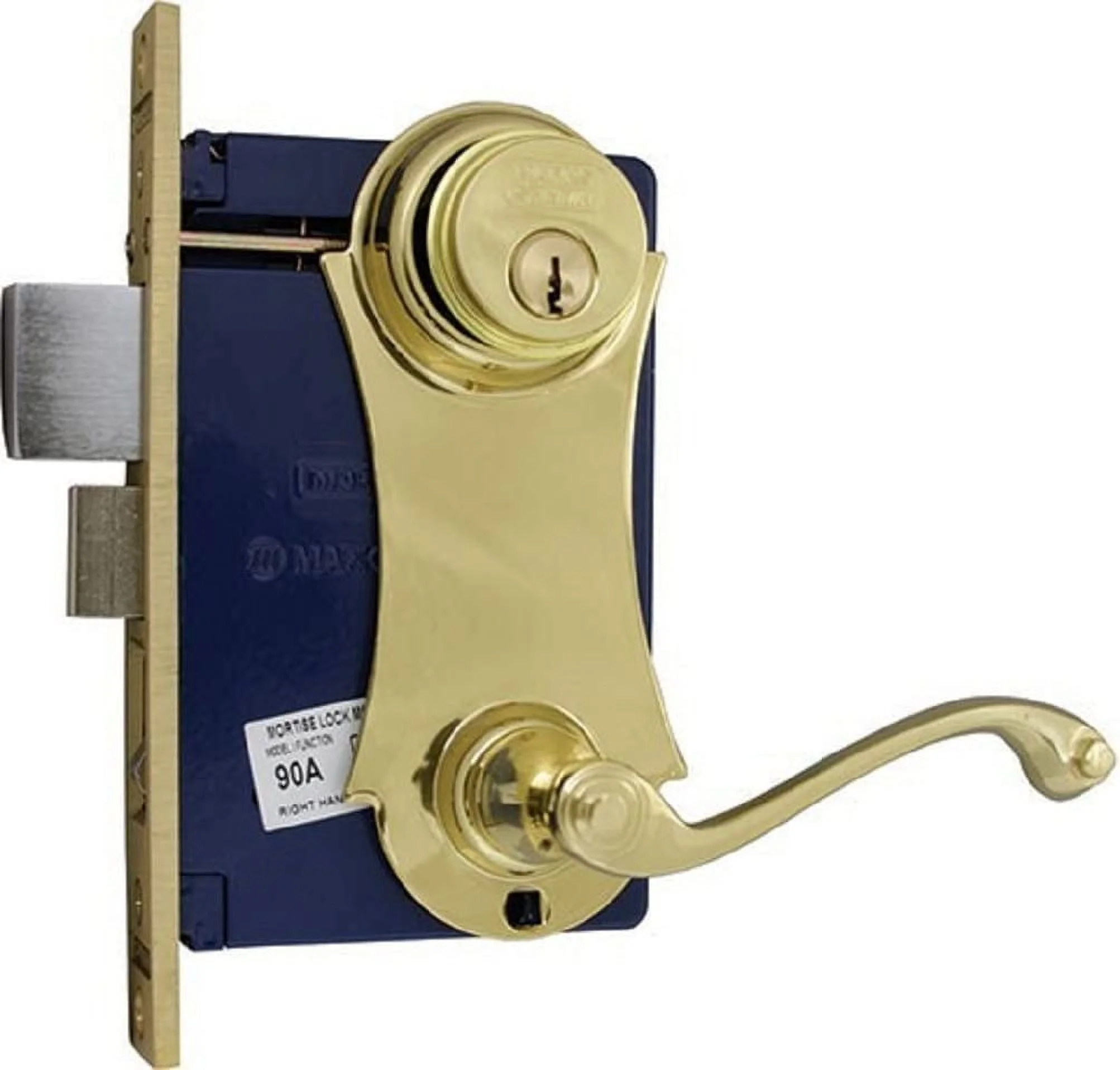 Lock Ornament 9215AC/3 UNILOCK Lever/Plate Mortise Lock For Security Door / Storm Door Polished Brass (Right Hand)
