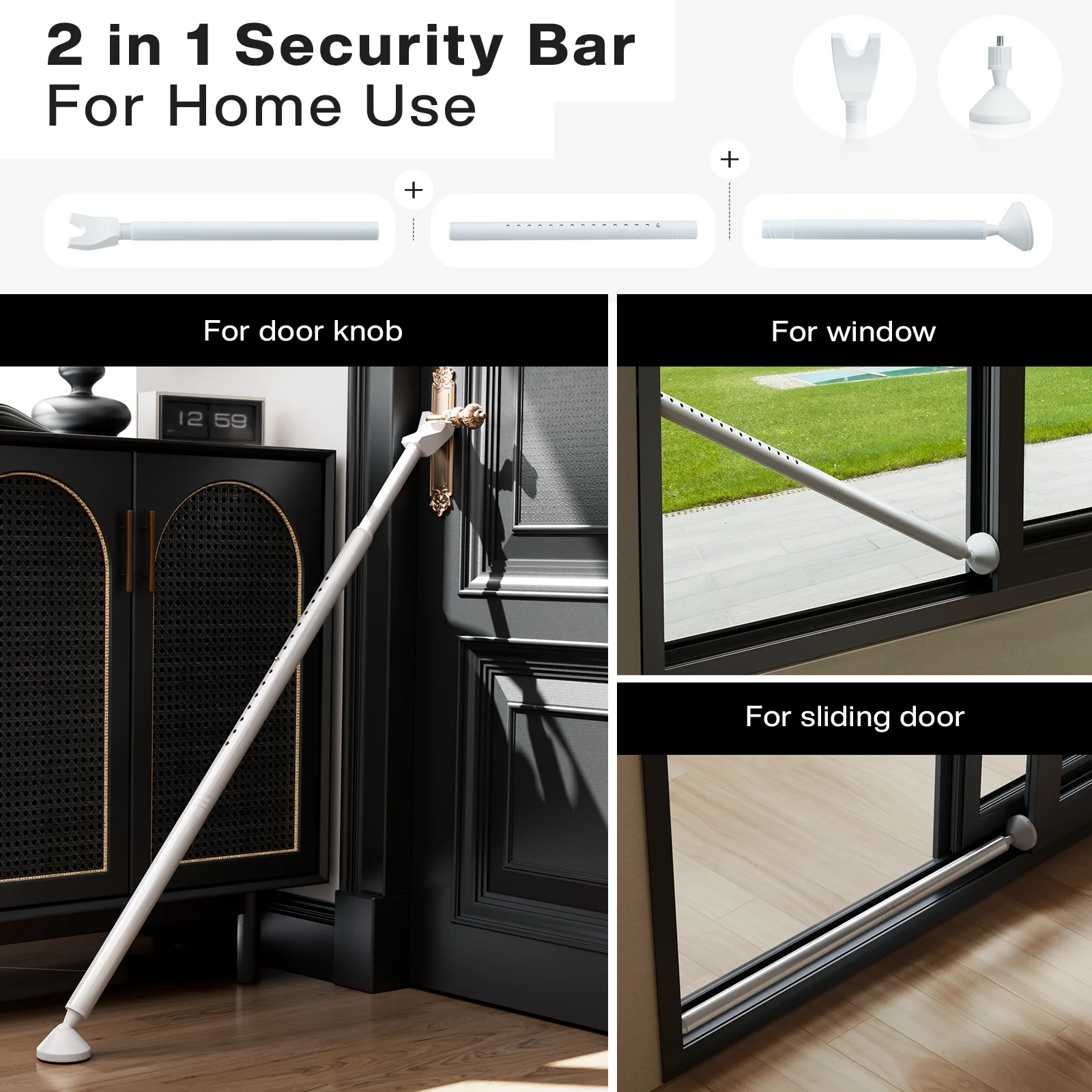Welltop Adjustable Door Security Bar, Sliding Door/Window Door Stopper Security Jammer Bar