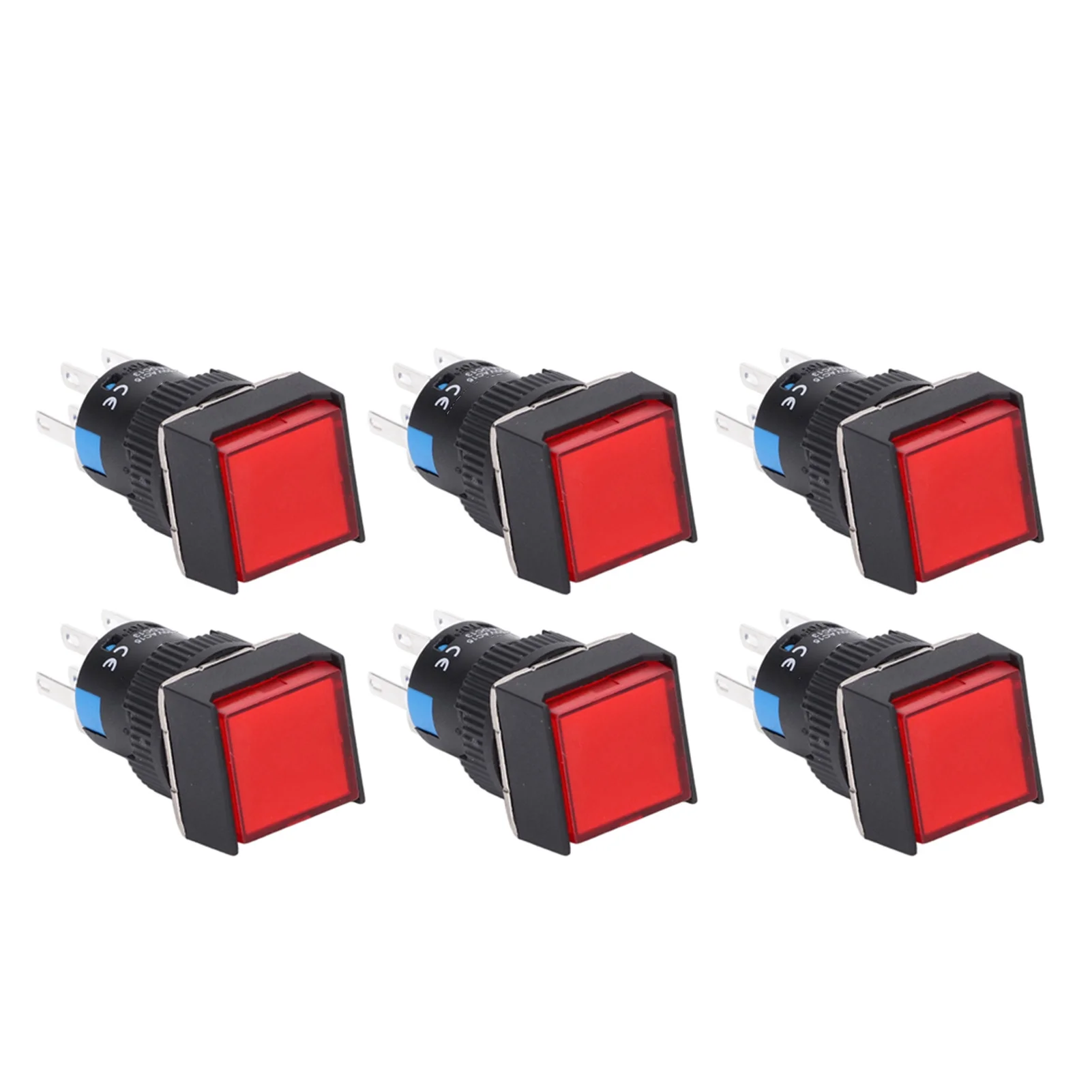 Uadme 25Pcs Squares Button Switch - ABS Brass 8 Pin Self Locking Switches with Light 16mm 12V(Red)