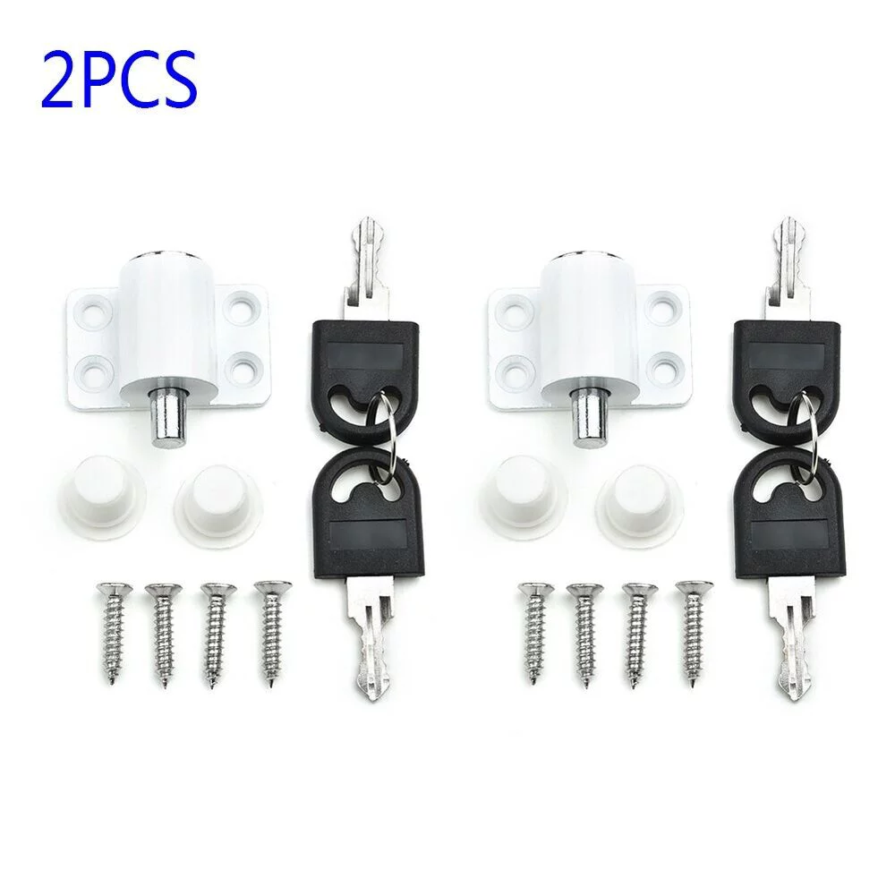 2x Durable Sliding Patio Door Catches Set Casement Bolt Security Lock & 2 Keys