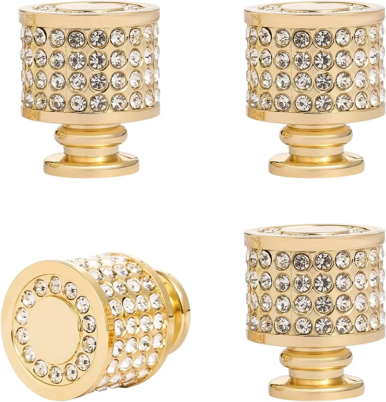 Rhinestone Drawer Knob, 4pcs Zinc Alloy Gold Cabinet Knobs Imitation Diamond Wardrobe Door knobs Round for Kitchen Bathroom Drawer