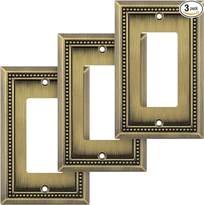 Henne Bery Sunken Pearls Decorative Wall Plate Switch Plate Outlet Cover (Single Decorator, 3PK, Antique Brass)