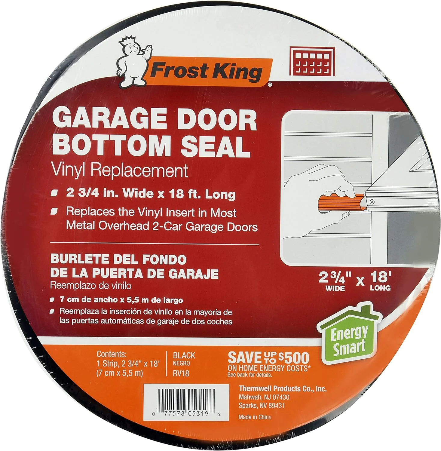 RV18 Vinyl 2-Car Garage Door Bottom Weather-Seal Replacement, Black