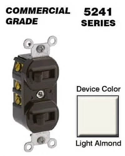 Leviton 5241-T Duplex Combo Switch Single-Pole/3-Way 15A 120/277V - Light Almond