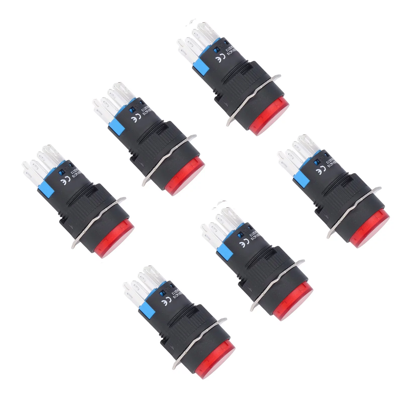 25Pcs Momentary Push Button Switch, Pushbutton Switches, Self Locking 8 Pin Round with Light 24V LA16-22DS-Y 16mm(Red)