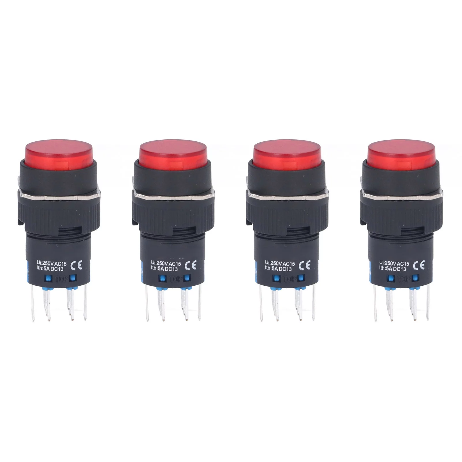 25Pcs Momentary Push Button Switch, Pushbutton Switches, Self Locking 8 Pin Round with Light 24V LA16-22DS-Y 16mm(Red)