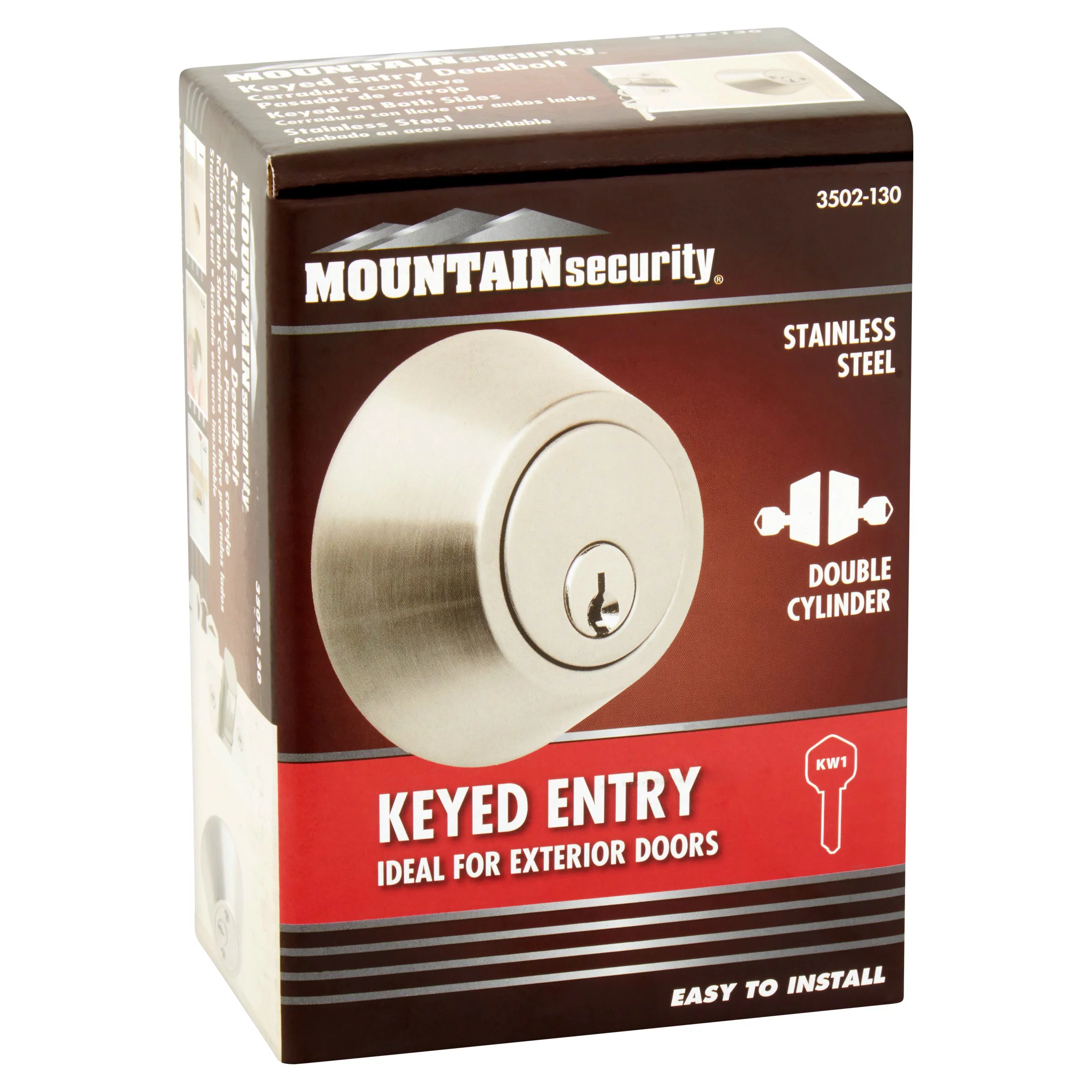 Mountain Security Double Cylinder Deadbolt, Stainless Steel Finish
