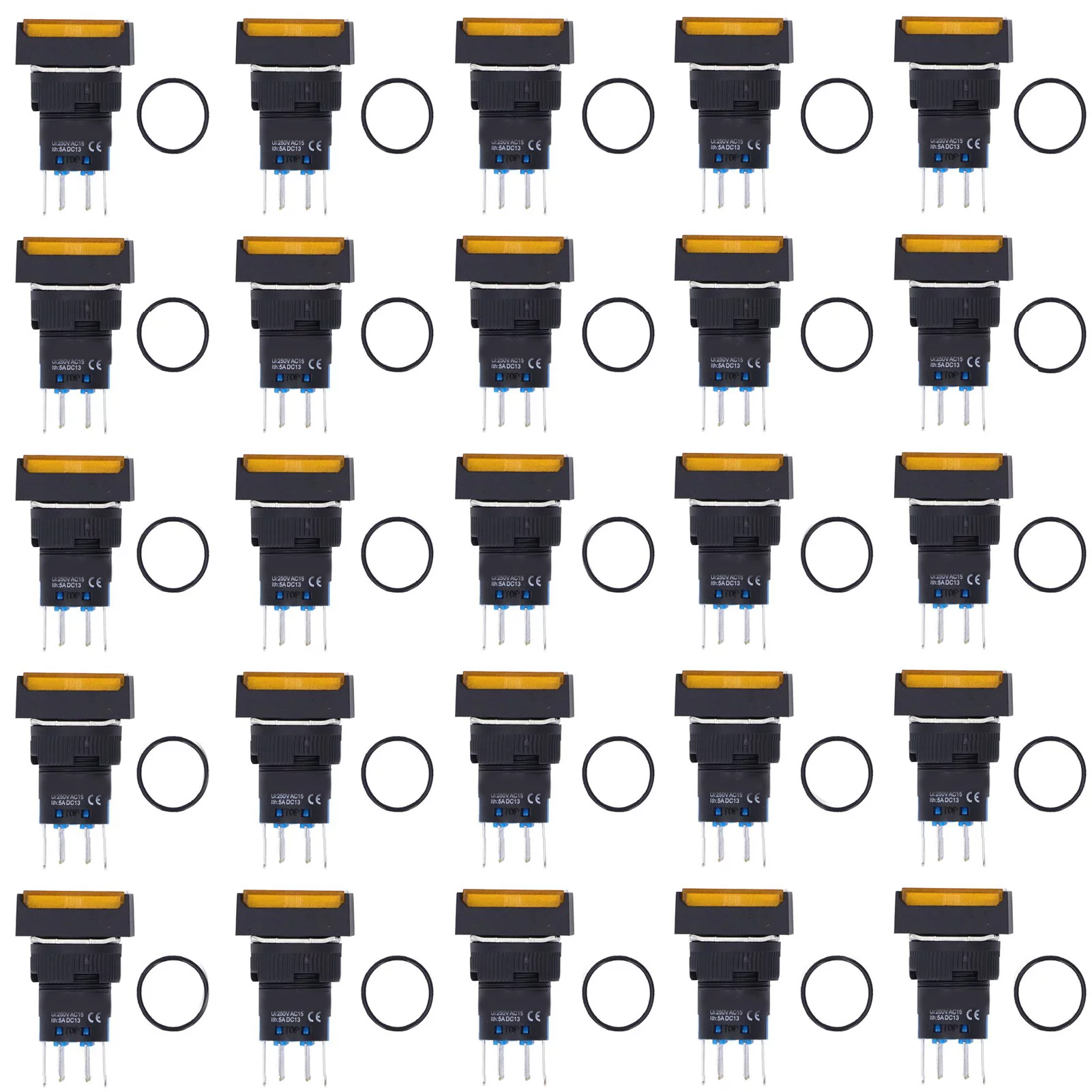 Uadme 25Pcs Micro Squares Push Button Switch - ABS Brass Self Locking Switches with Light 16mm 12V(Yellow)