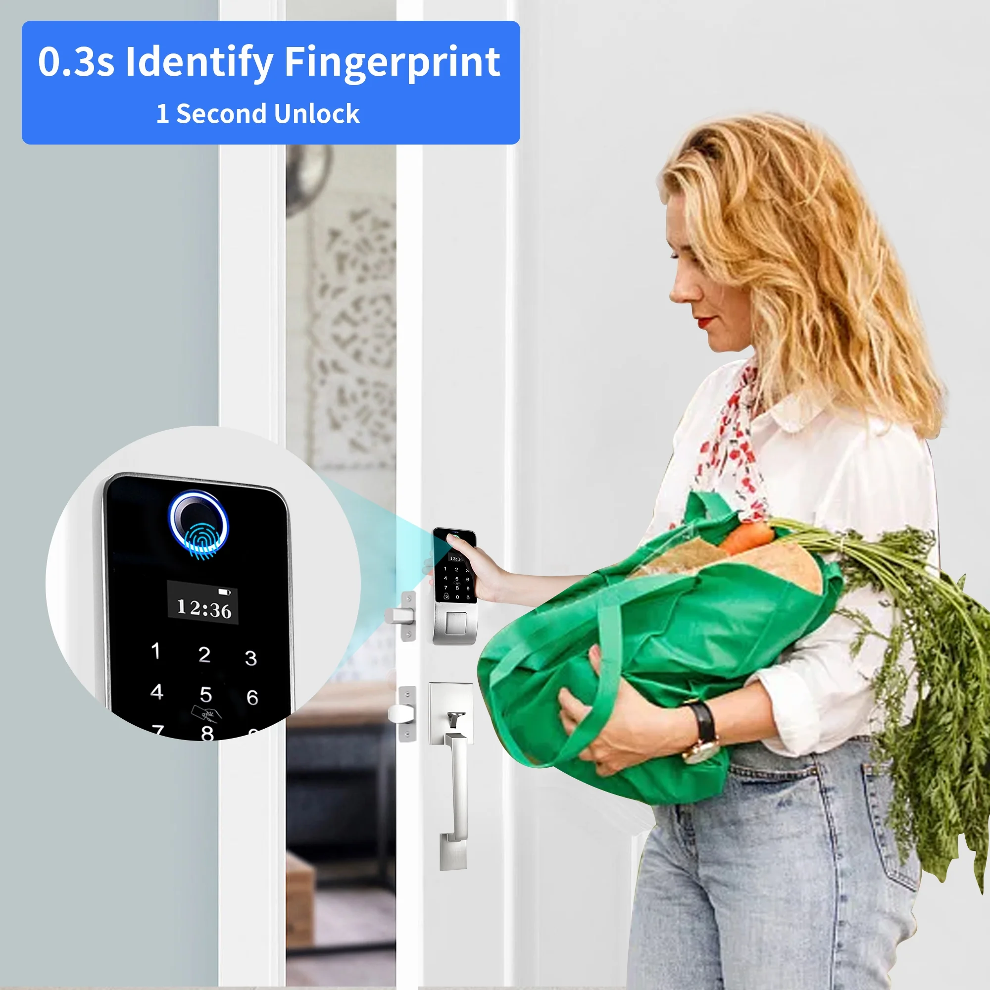 Fingerprint Door Lock, OLED Display&Voice Guide Keyless Entry Door Lock, 300+ Users Smart Door Lock, Door Locks with Keypads, Front Door Lock Set, Electronic Keypad Deadbolt,Satin Nickel
