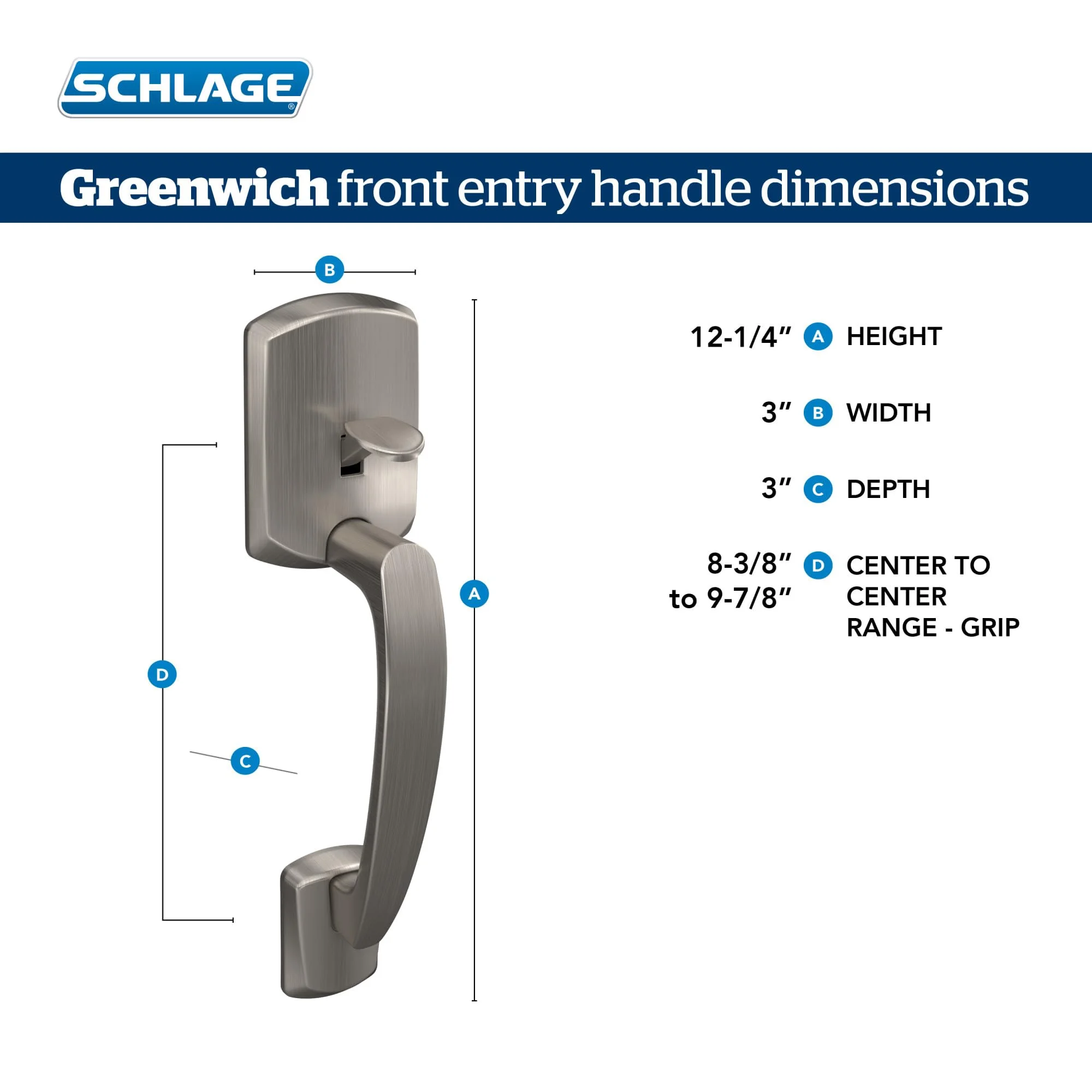 Schlage FE285GRW622DELLH Greenwich Front Entry Handleset with Left Handed Delfayo Door Lever Lower Half Grip, Matte Black
