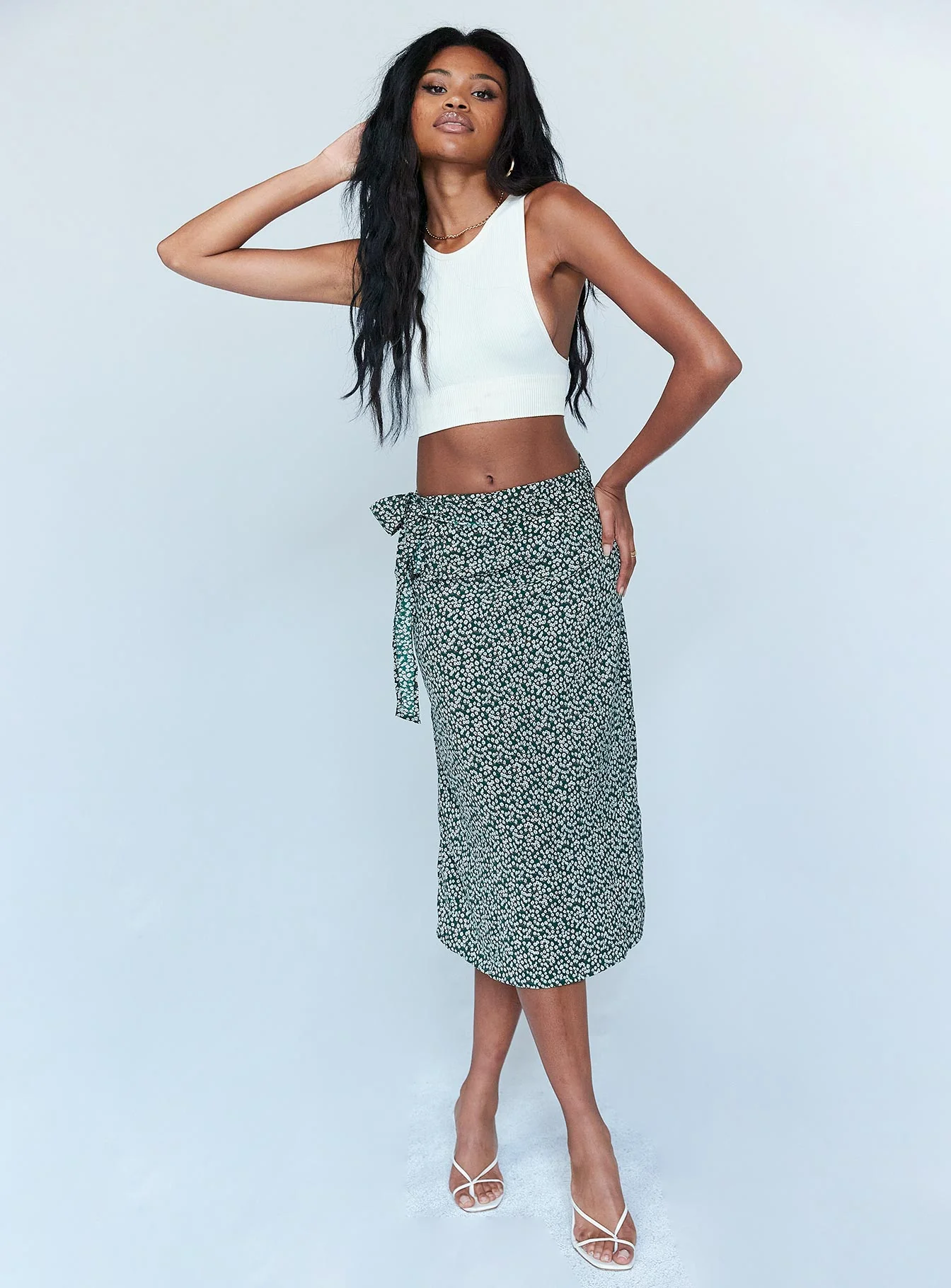 Hazey Floral Wrap Skirt Green